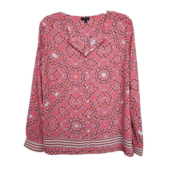 Talbots Split Neck Geo Print Long Sleeve Button-Up Blouse Size Medium - Picture 1 of 5